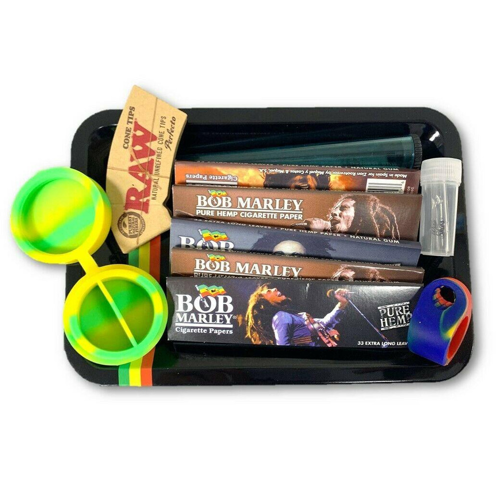 Bob Marley rolling tray torch lighter & papers 