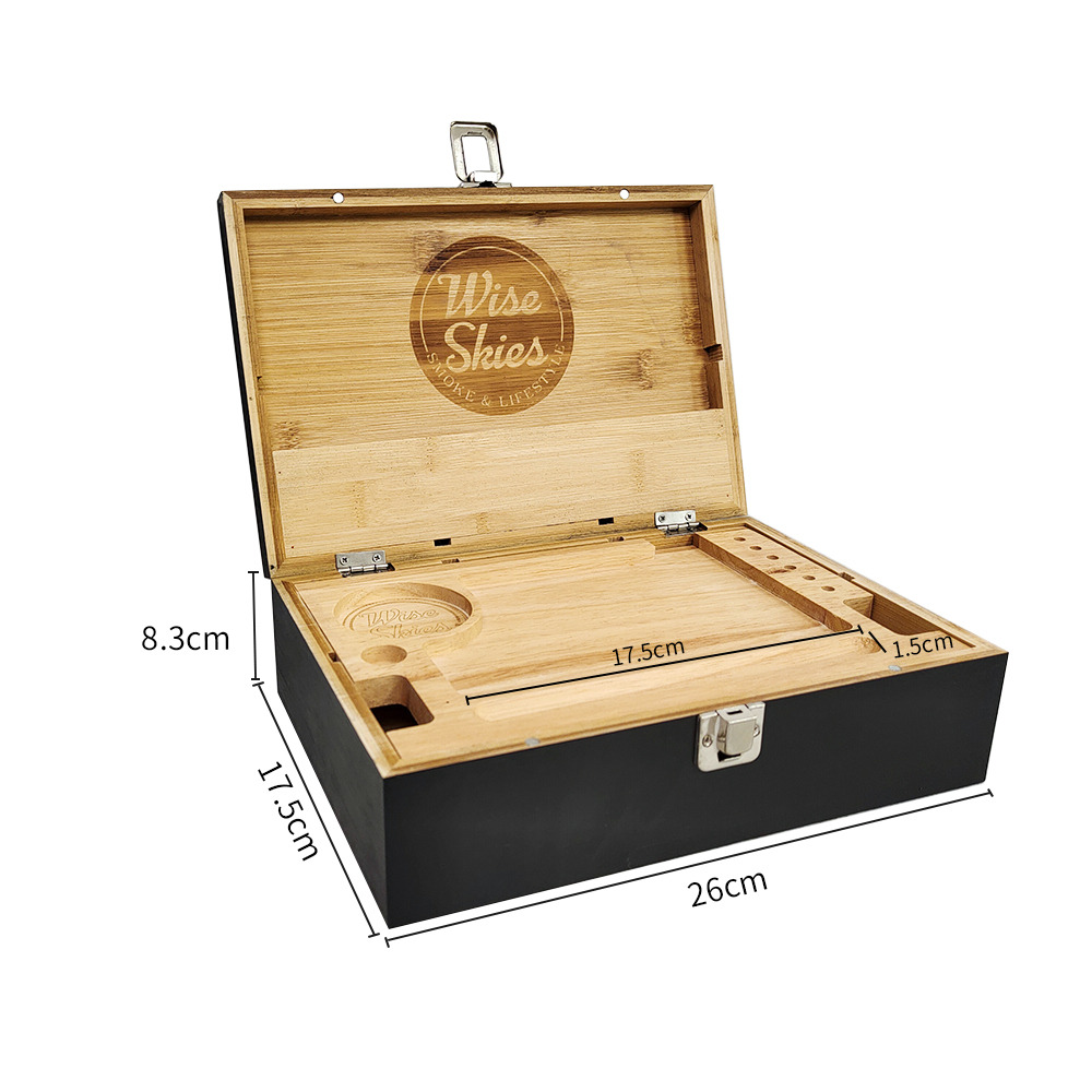 Wise Skies Bamboo Black Wooden Rolling Box