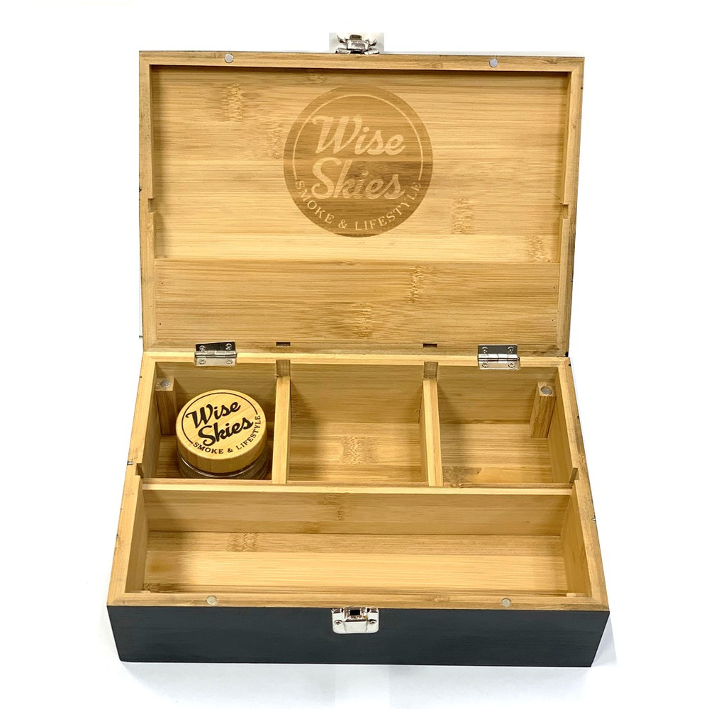 Wise Skies Bamboo Black Wooden Rolling Box