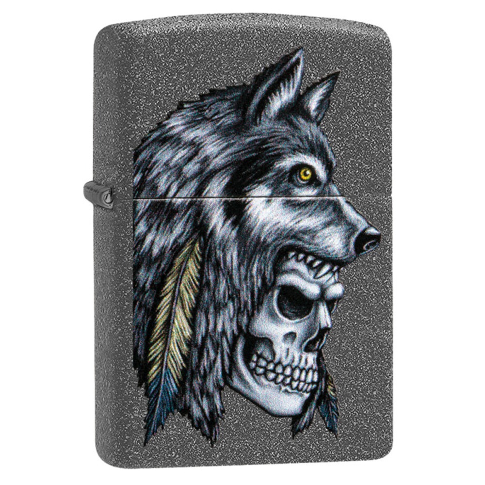 Zippo Lighter Wolf Skull Feather Design | Wise Skies