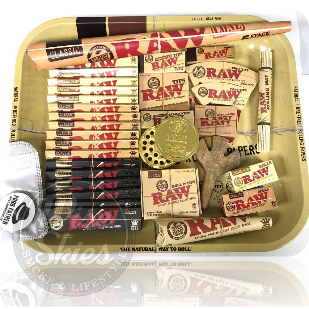 Raw Limited Edition Rolling Tray Set Wise Skies