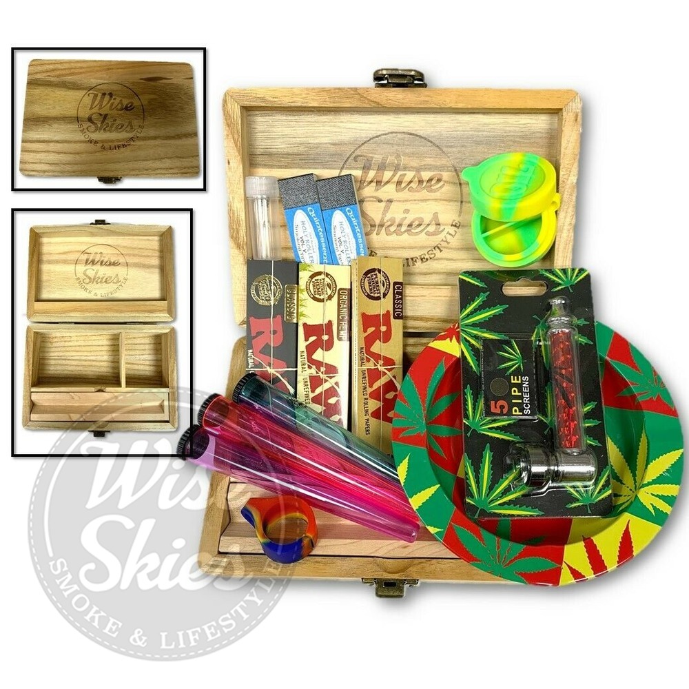 Wooden Medium Smoking Box Set Wise Skies