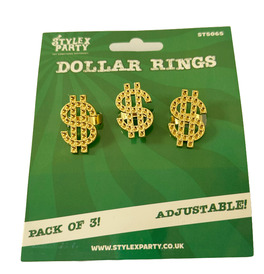 Dollar Sign Rings, Pack Of 3
