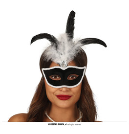 Black Velvet Mask With White Feathers