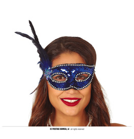 Blue Sequins Mask with Feathers