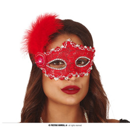 Masquerade Mask with Feathers, Red 