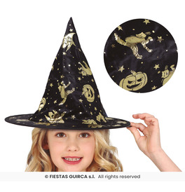 Childrens Black Gold Witches Hat