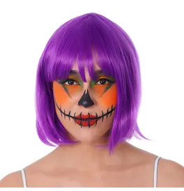 Purple Short Bob Wig with Fringe