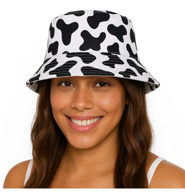 Bucket Hat - Black & White Cow Print