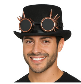 Black Top Hat & Bronze Spike Goggles 