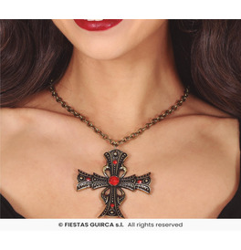 Gothic cross necklace with ruby 6 cm