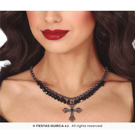 Cross necklace with black stones