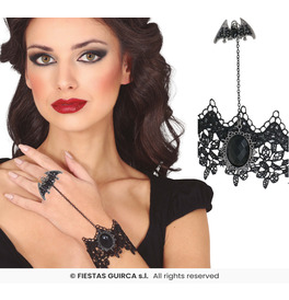 Embroidered bracelet and bat ring