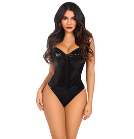 Sequin boned bodysuit, Black