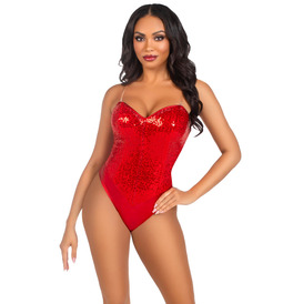 Sequin boned bodysuit, Red