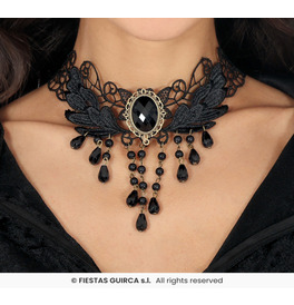 Black embroidered choker with beads