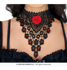 Red rose embroidered choker
