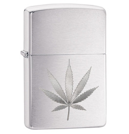 Zippo Lighter Chrome Marijuana Leaf Design