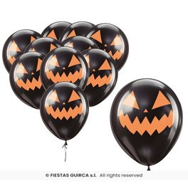 Black Pumpkin Smile Balloons, Bag of 10 (30cm)