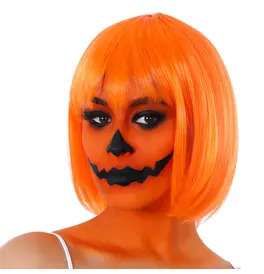 Neon Orange Short Bob Wig with Fringe