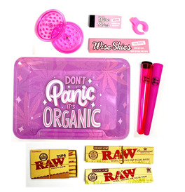 Pink Don't Panic It's Organic Rolling Tray Set
