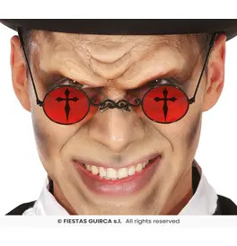 Gothic Cross Round Glasses, Red