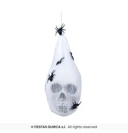 Hanging Spider Web Bag With Skull, 25cm