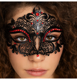 Elegant Metal Lace Mask, Red