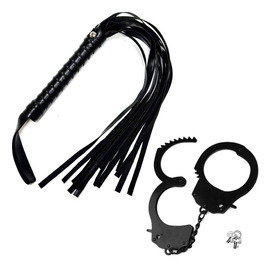 Kinky Roleplay Black Whip Metal Handcuffs Roleplay Bundle