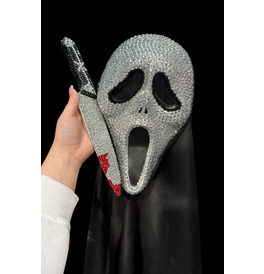 Silver Deluxe Jewelled Ghost Mask & Knife Set Halloween