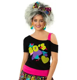 Ladies 1980s Printed One Shoulder T-Shirt