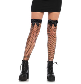 Net thigh highs with a bow top