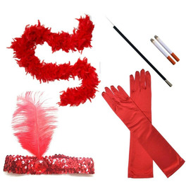 Red 1920s Flapper Girl Accessories Set