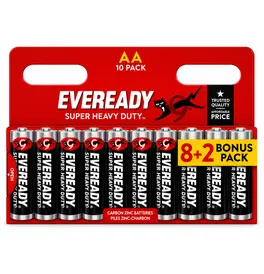 Eveready Super Heavy Duty AA Batteries 10 Pack (8+2 Bonus)