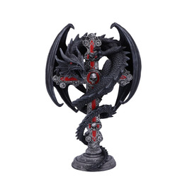 Anne Stokes Gothic Guardian Dragon Cross Candle Holder 26.5cm,