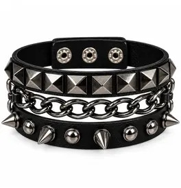 Triple Spikes and chain Bracelet 