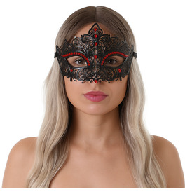 Elegant Metal Lace Mask, Red