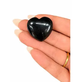 Black Tourmaline Crystal Heart Tumble Stone 3.2cm