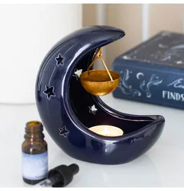 Blue Crescent Moon Hanging Oil Burner