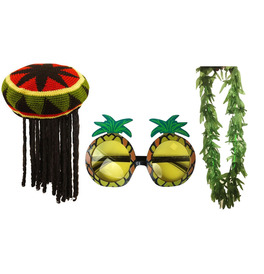 Rasta Hat, Pineapple Glasses & Leaf Garland Bundle