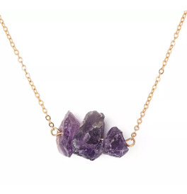 Amethyst Natural Raw Stone Necklaces 3 Stones