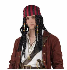 Pirate Wig with Beads & Bandana |  Black Dreadlock Wig