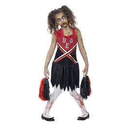 Zombie Cheerleader Costume, Red & Black