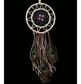 Dream Catcher White & Peacock Feathers