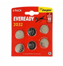 Energizer Eveready CR2032 3V Lithium Coin Batteries 6 Pack