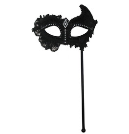 Black Mask with Lace on Stick