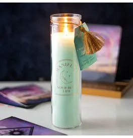White Sage Tube Candle with Clear Quartz Crystals