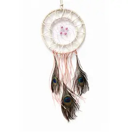 Dream Catcher White & Peacock Feathers