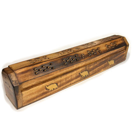 Elephant Design Wooden Incense Box