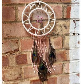 Dream Catcher White & Peacock Feathers
